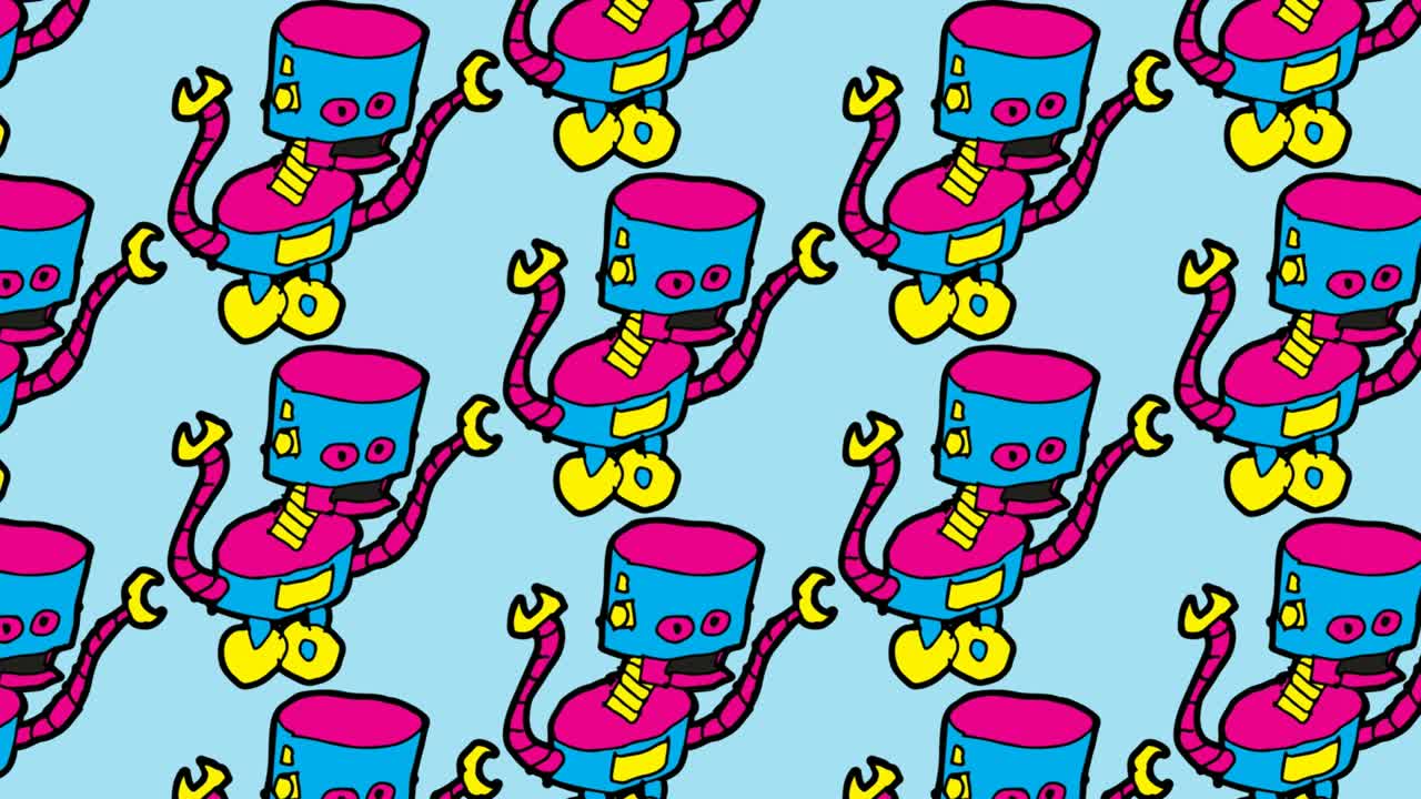 kids drawing pop art seamless background with theme of robot