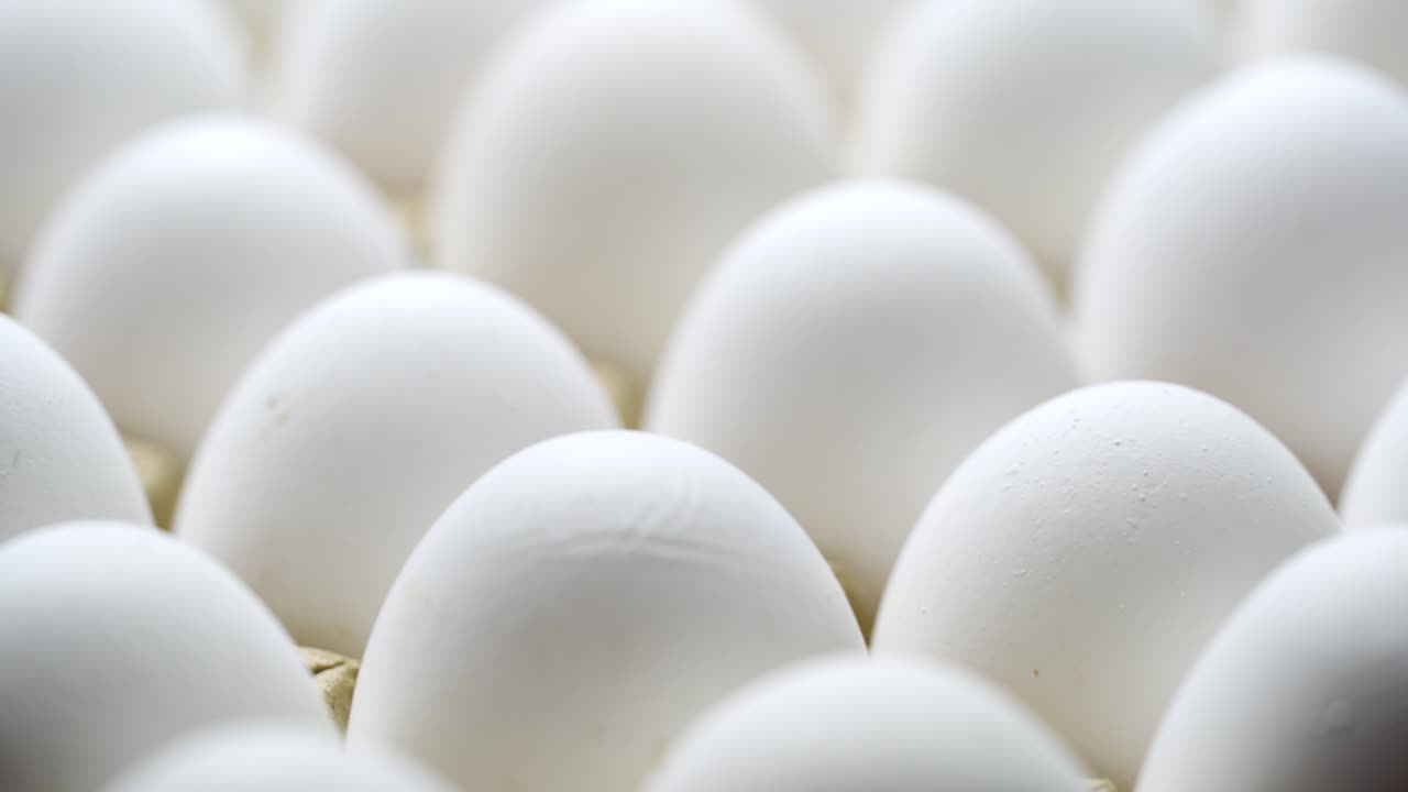 White chicken eggs in a cardboard box. Eggs in a paper tray.