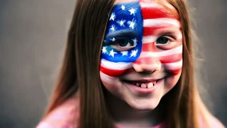 girl with american flag face paint