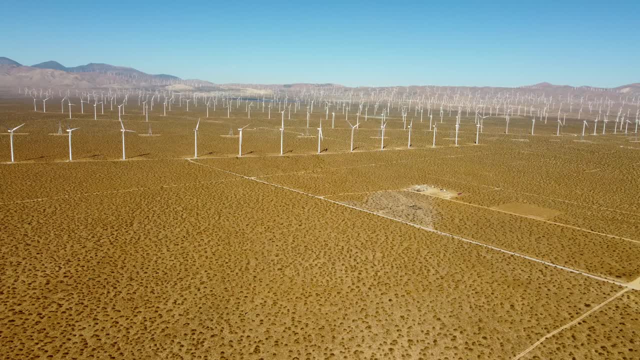 Vast Wind Farm in the Desert: Aerial View of Renewable Energy