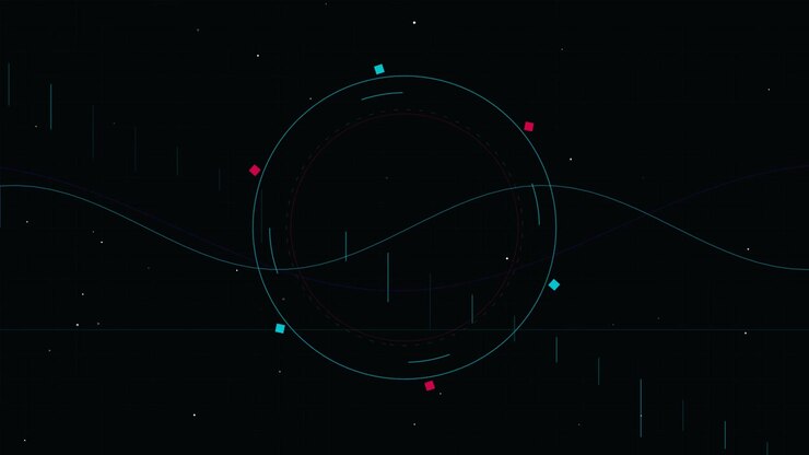 Abstract Digital HUD Interface with Rotating Circles and Sine Waves