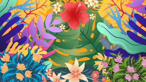 Animation-Von-Blumen,-Die-Sich-In-Hypnotischer-Bewegung-Auf-Orangefarbenem-Hintergrund-Bewegen