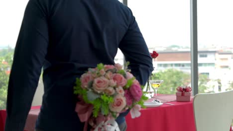 happy romantic couple eating lunch at restaurant