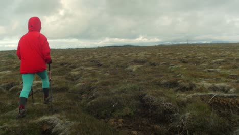 Espectacular-Paisaje-De-Islandia,-Persona-Haciendo-Senderismo-En-El-Sendero,-Cámara-Siguiendo-El-Movimiento,-Seguimiento-De-La-Cámara---Dolly-En-Un-Estabilizador-De-Cardán-De-Steadicam