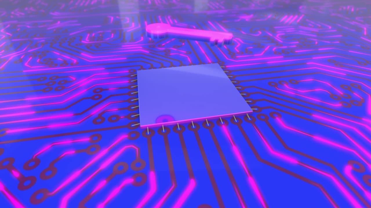 el concepto de la placa de circuitos de computadora rotativa azul y rosa bucle de llave 4k