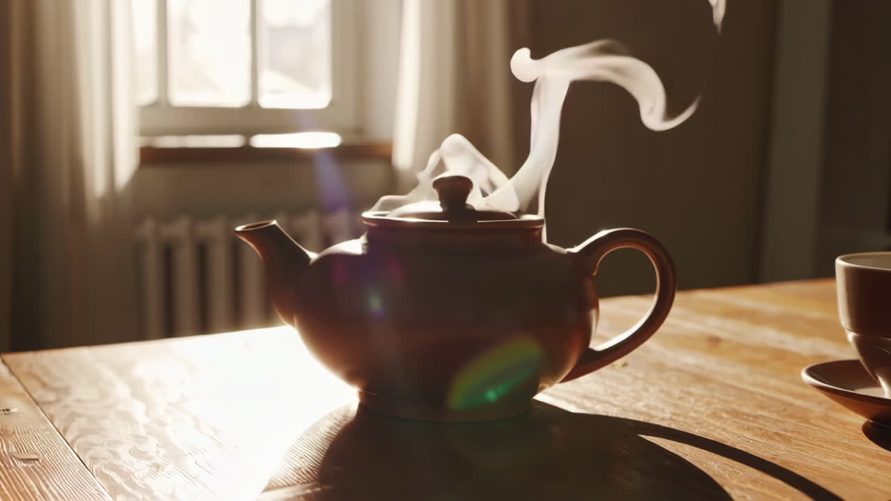 Steaming Teapot in Warm Morning Light