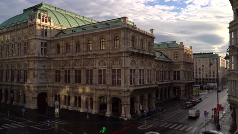 slow pan across famous vienna opera from high above