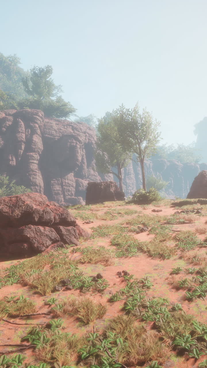 paisaje tranquilo con acantilados y árboles