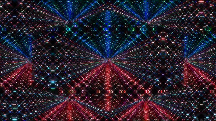 Lindo caleidoscópio abstrato que brilha, uma luz radiante que regula os movimentos sutis
