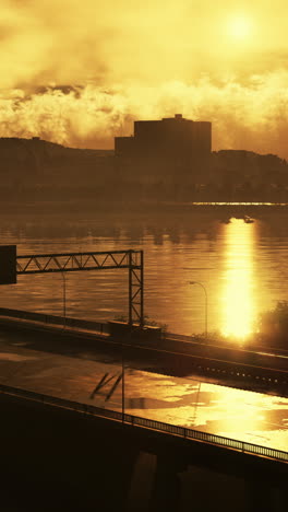 sunrise over a city bridge