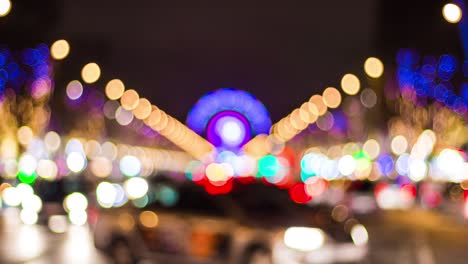 france paris famous night illuminated traffic champs elysees wheel blurred panorama 4k time lapse