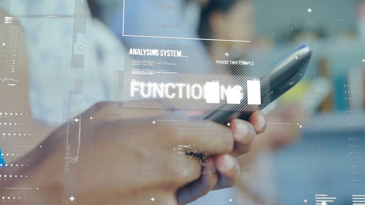 Hands interacting with digital animation displaying system analysis in school setting