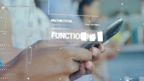 hands interacting with digital animation displaying system analysis in school setting