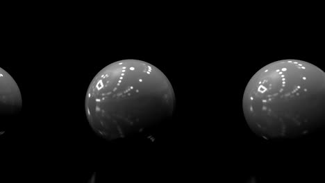 looped 3d design of balls on the black background. panoramic view of gloss spheres.