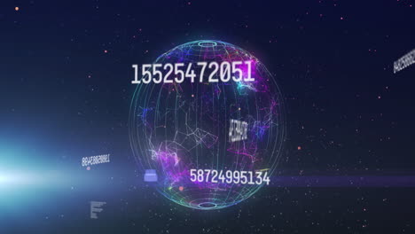 video de procesamiento de datos y globo sobre fondo oscuro