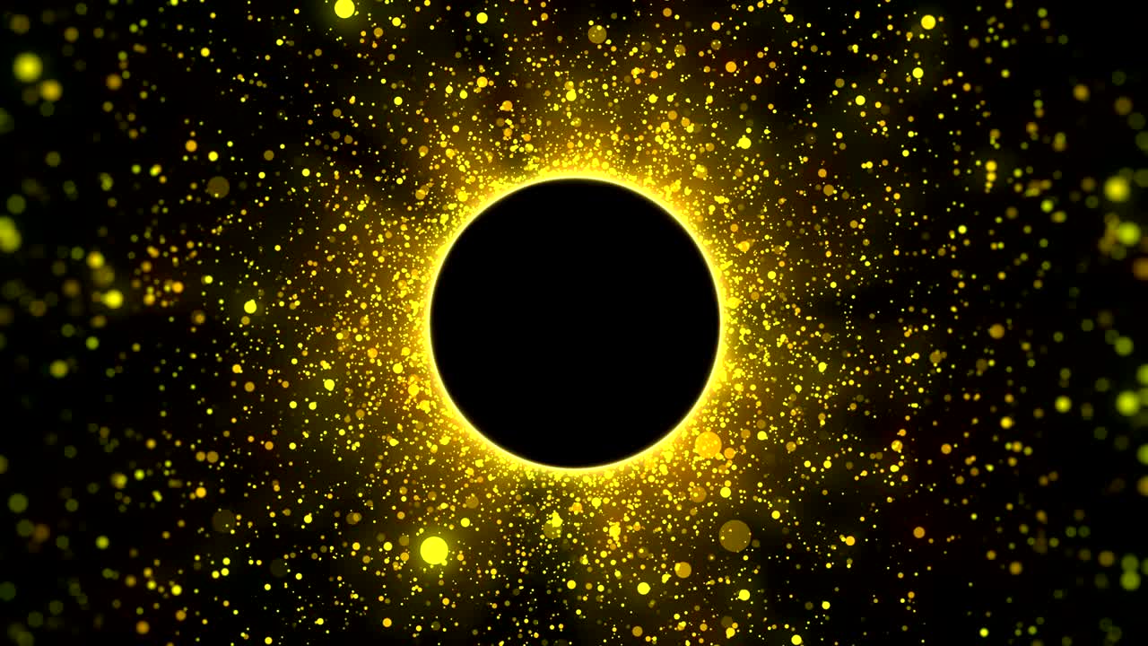 partículas doradas con fondo de copyspace en círculo, en bucle