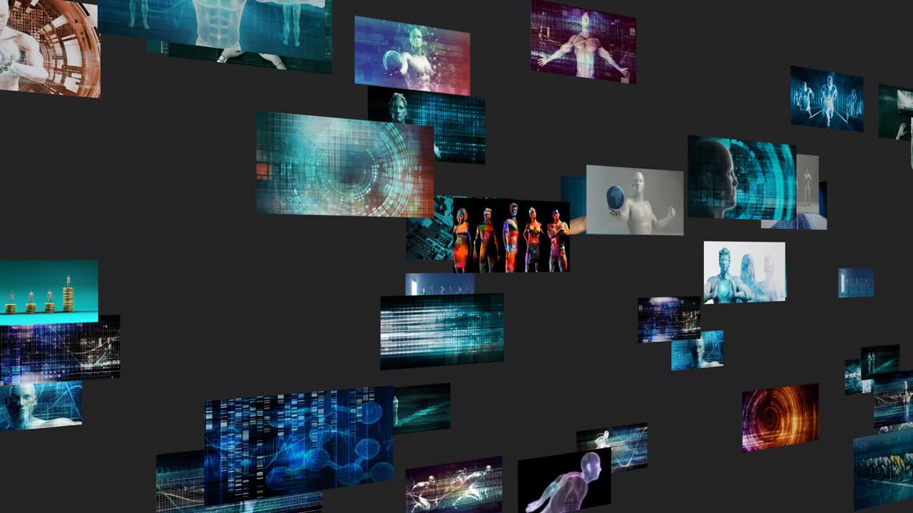 Video Marketing Concept with Flowing Screens Wall