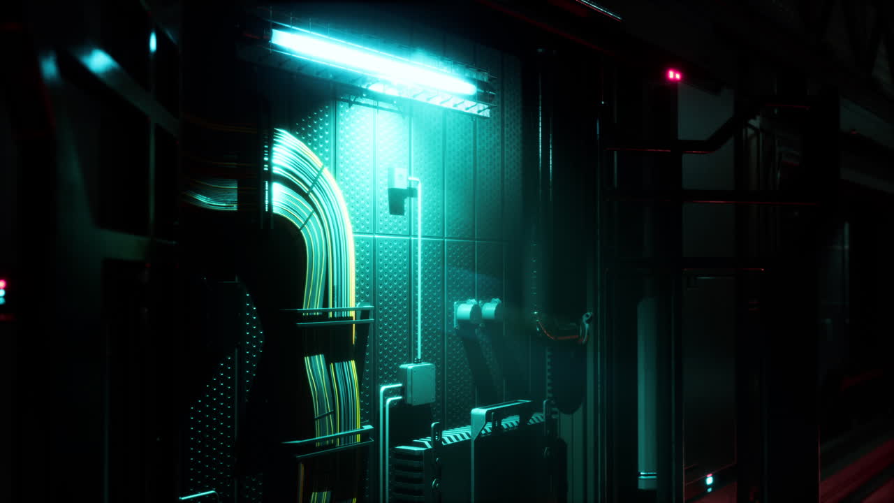 Futuristický interiér chodby vesmírné lodi se světlem