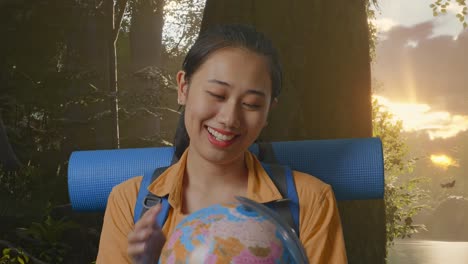 happy woman exploring the world