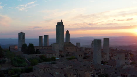 san gimignano medieval town in tuscany, italy. shot at sunrise using a drone.