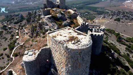 Turkey-Castles:-Captivating-Castle:-Yilan's-Aerial-Splendor,-Majestic-Castle:-Aerial-View-from-Steep-Hill