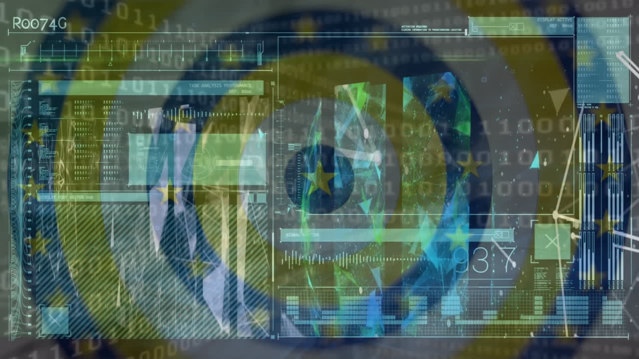 animazione di cerchi con stelle sull'elaborazione dei dati