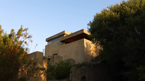 sunset light on a military bunker