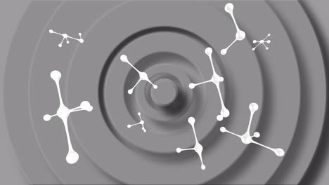 animación de moléculas que caen sobre un fondo gris