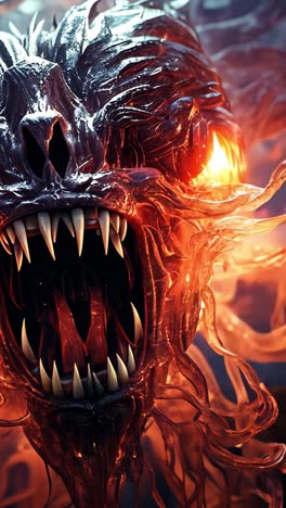 eerie creature emerging from dark, swirling environment with glowing eyes