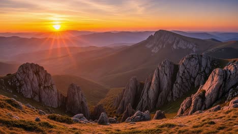 golden sunset over rugged mountain landscape