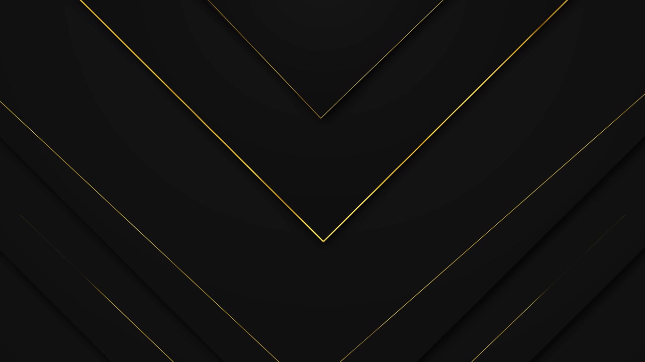 Fundo chevron preto e dourado com formas angulares em camadas, linhas finas brilhantes e centro limpo