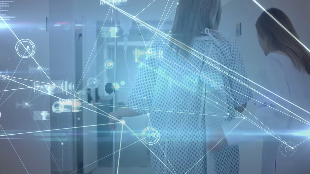 Processing medical data animation, healthcare professionals working in hospital