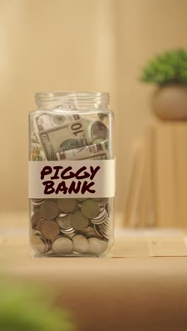 vertical video of person saving money for piggy bank