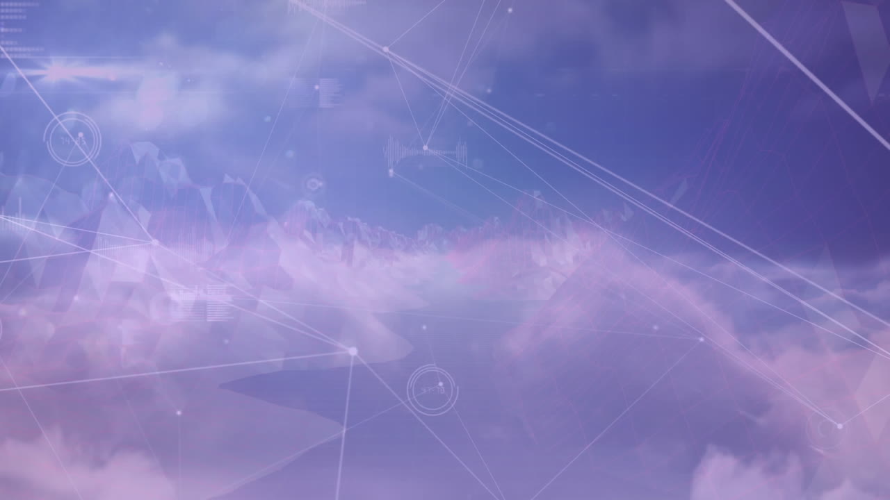 animación de la red de conexiones con estadísticas sobre nubes en el cielo