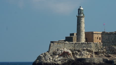 Faro-Castillo-del-Morro-lighthouse,-Havana-Cuba-on-the-coast