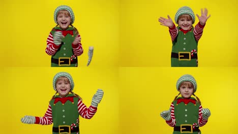 Girl-in-Christmas-elf-Santa-helper-costume-waving-greeting-with-hand.-Hello,-hi,-greetings-gesture