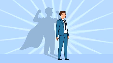 personaje de dibujos animados hombre de negocios superhéroe con capa sombra concepto de animación