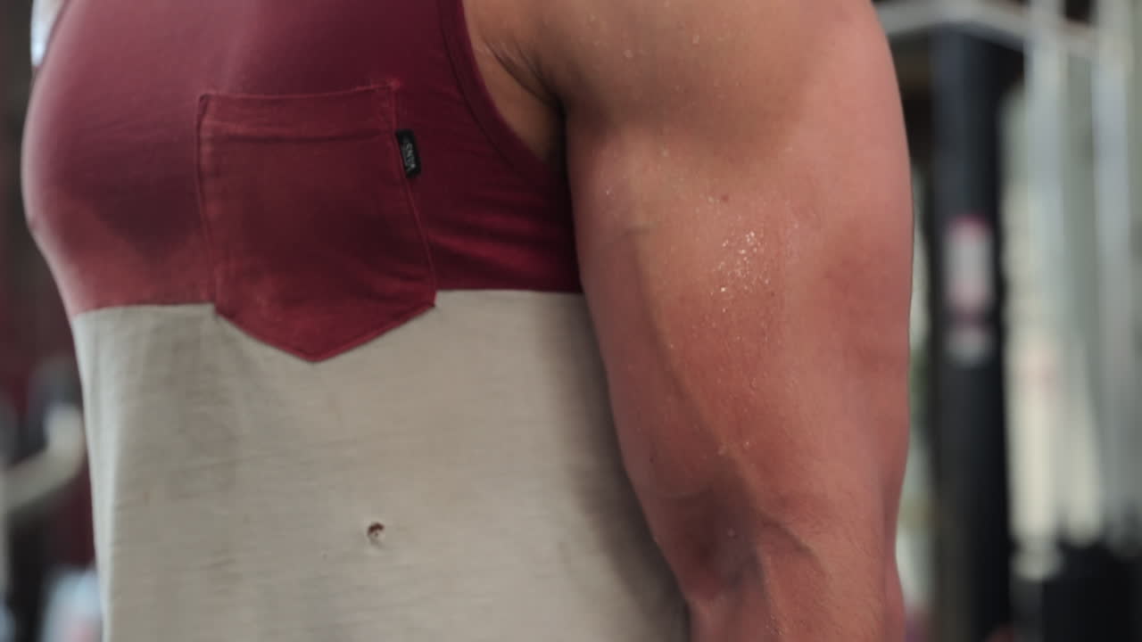 Strong athletic man doing barbell bicep curls in the gym