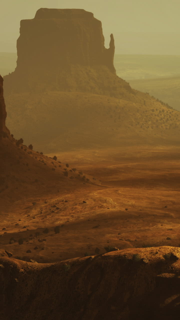 Tramonto nel deserto nella Monument Valley mette in risalto le meravigliose formazioni rocciose