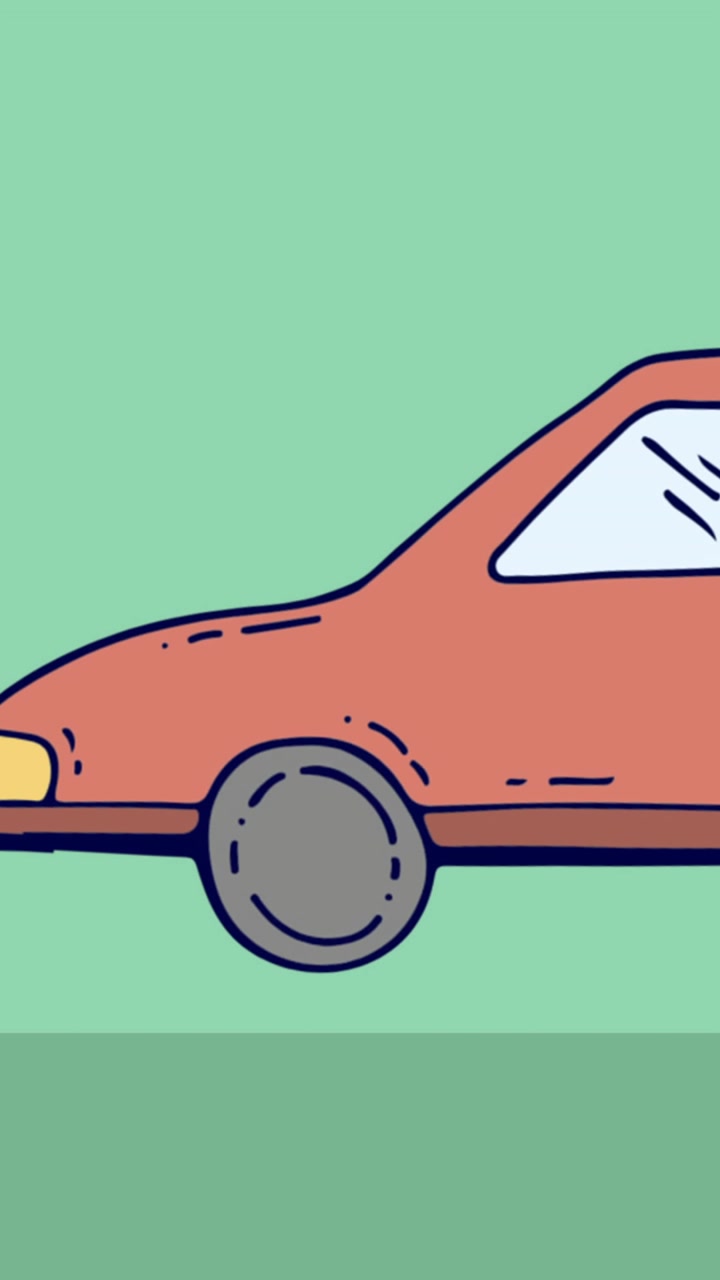 Animazione di un'auto che passa attraverso uno sfondo verde chiaro con spazio per il testo