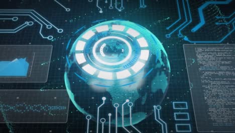 animación de placas de circuitos y procesamiento de datos en todo el mundo