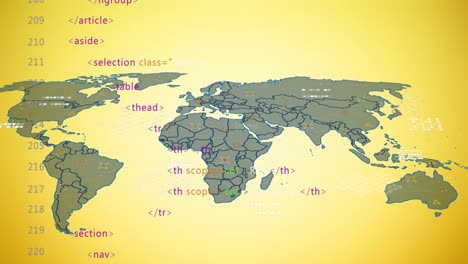 Animation-of-eco-icons-and-data-processing-over-world-map