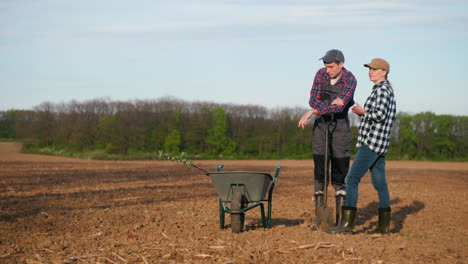 farmers discussing planting in a field