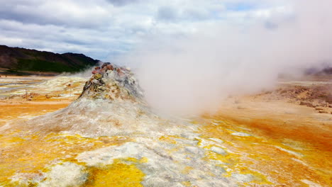 icelandic geothermal namafjall fumaroles walk to sulphuric steam vent and hold 4k prorezhq