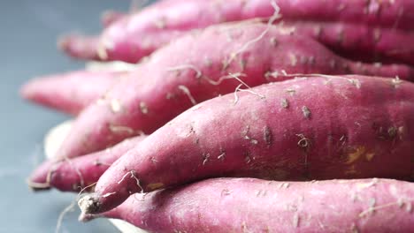 close-up of fresh purple sweet potatoes