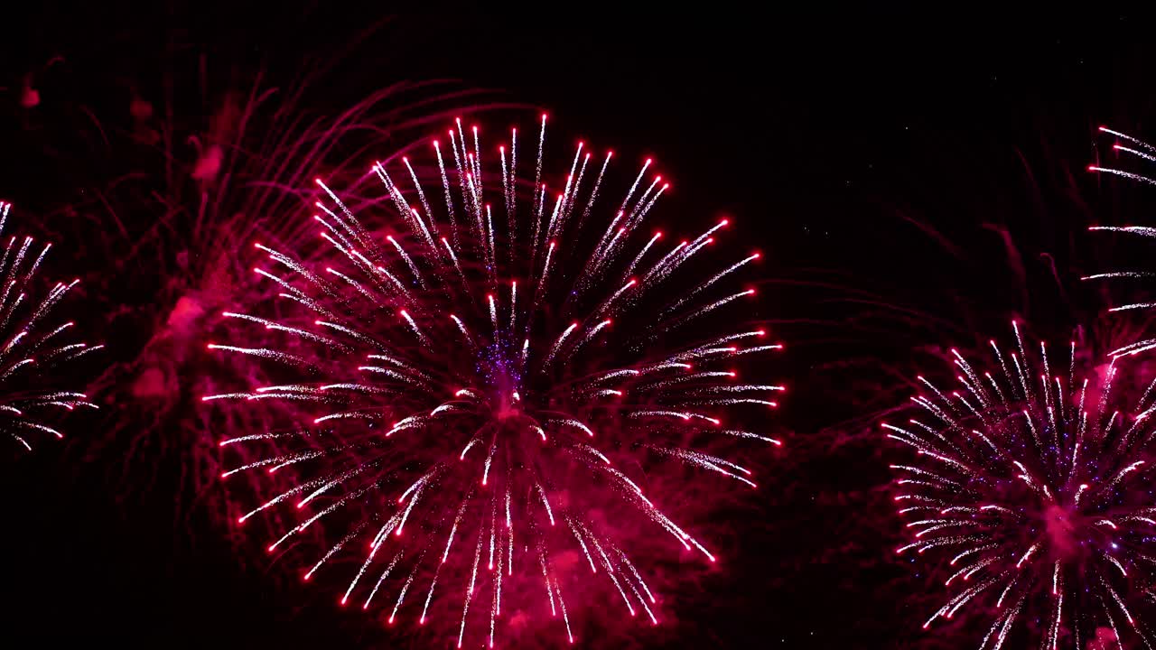 coloridos fuegos artificiales explotando en el cielo nocturno. celebraciones y eventos en colores brillantes.