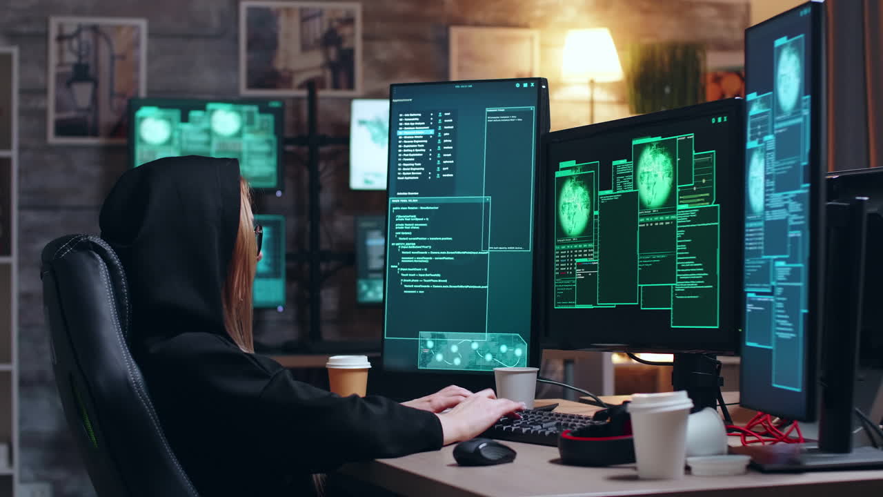 Hacker girl using a dangerous malware