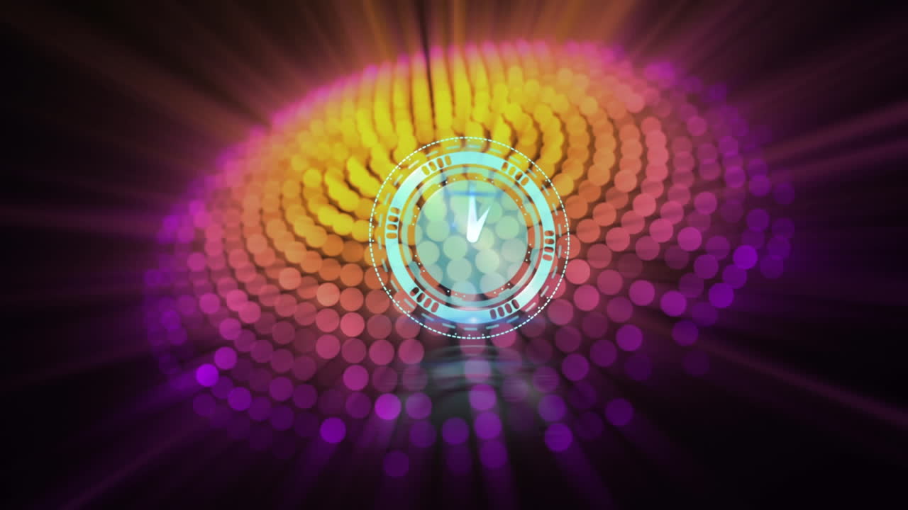 Animation of clock moving over colourful light spots