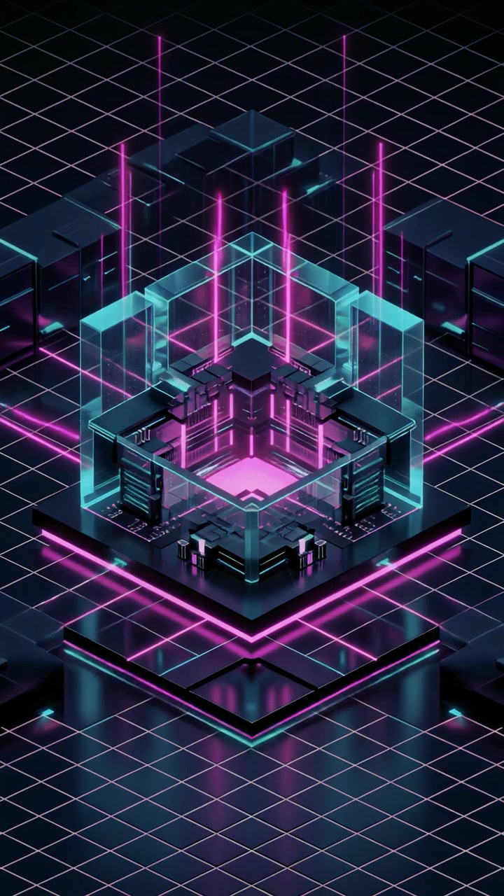 Futuristic Data Center Server Room with Glowing Neon Laser Beams