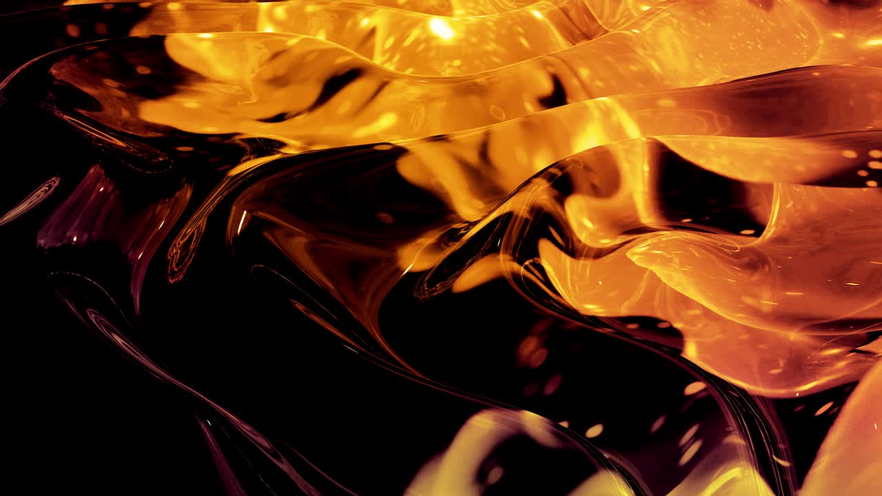 Looped abstract background with wavy sparkling golden liquid pattern on shiny glossy surface. Viscous yellow fluid. Beautiful creative festive backdrop.